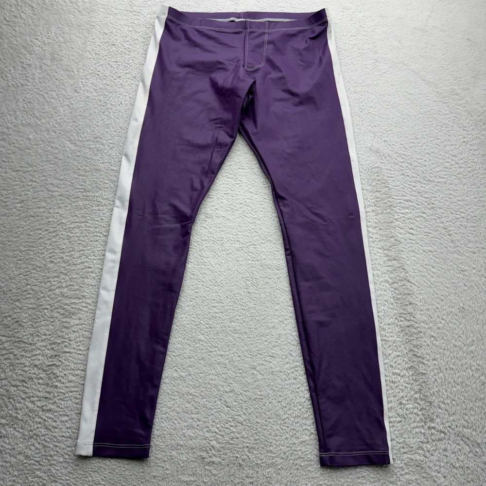 Rufskin Mens Purple White Side Stripe Athletic Spandex Leggings Tights Size L